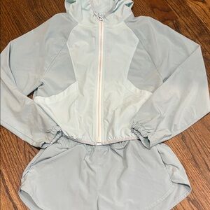 Athleta Light Gray Shorts and breaker jacket set